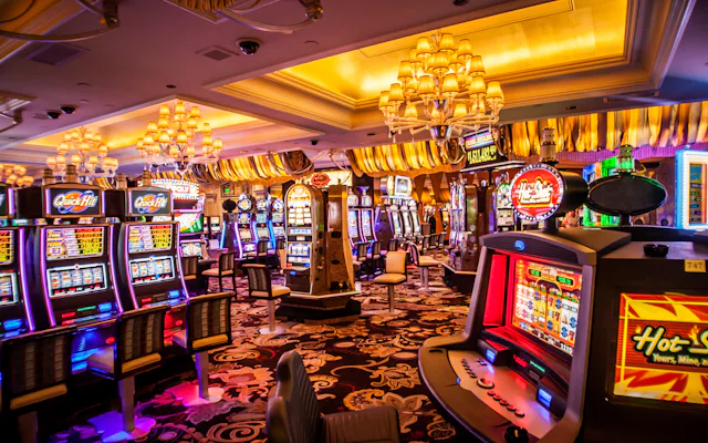 Rows of colourful slot machines similar to MegaPerya's online slot lobby
